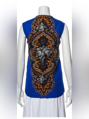 NWOT Stella McCartney Royal Blue Sleeveless Top with Orange & Gray Medallion